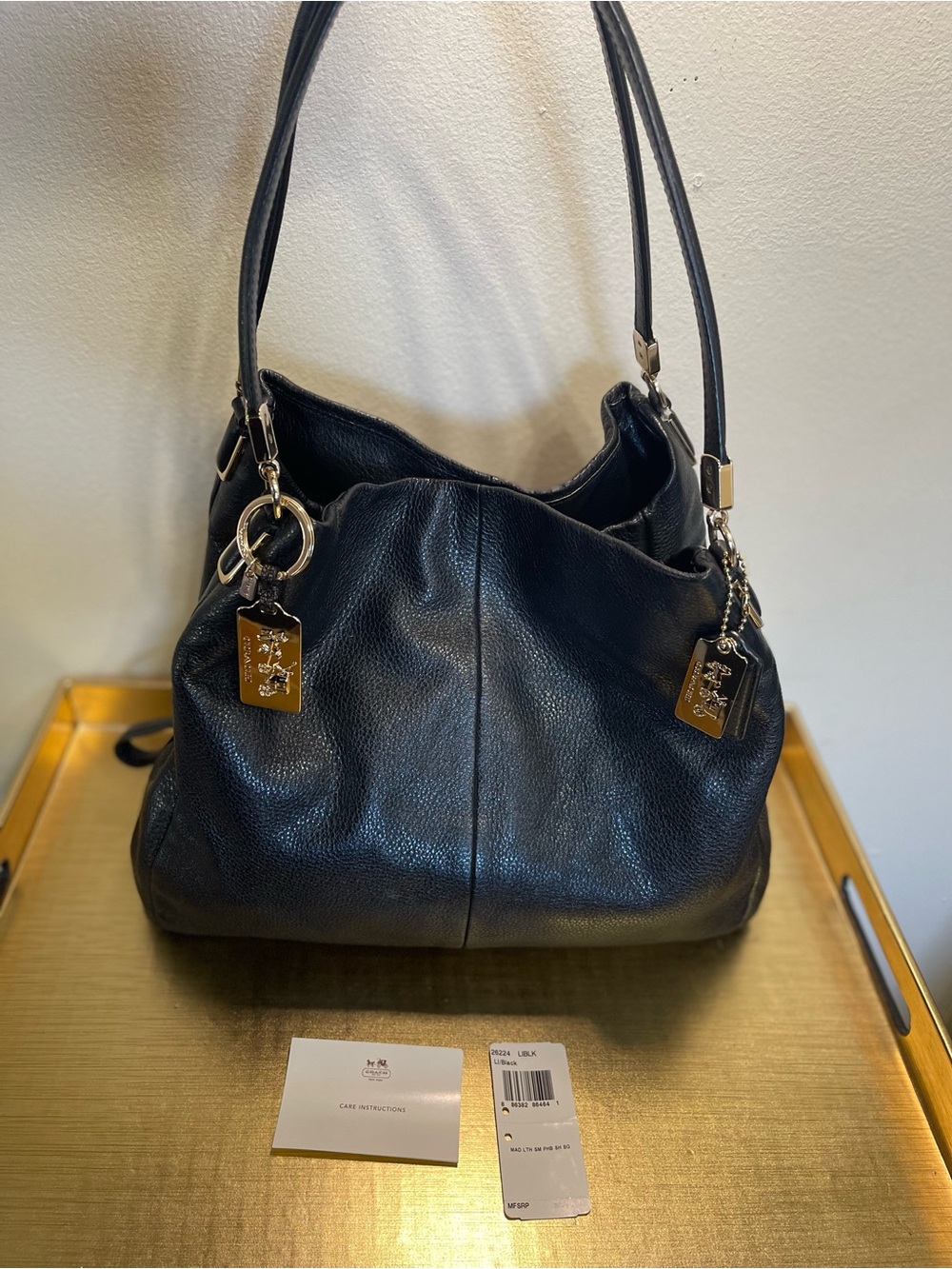 Coach Black Pebbled Leather Shoulder Bag with Gold Tags